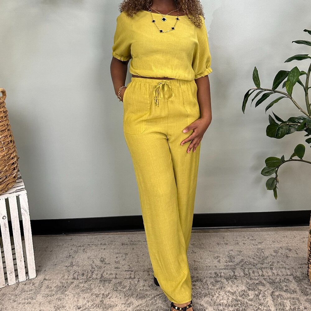 Yellow Crop Top and Pants set